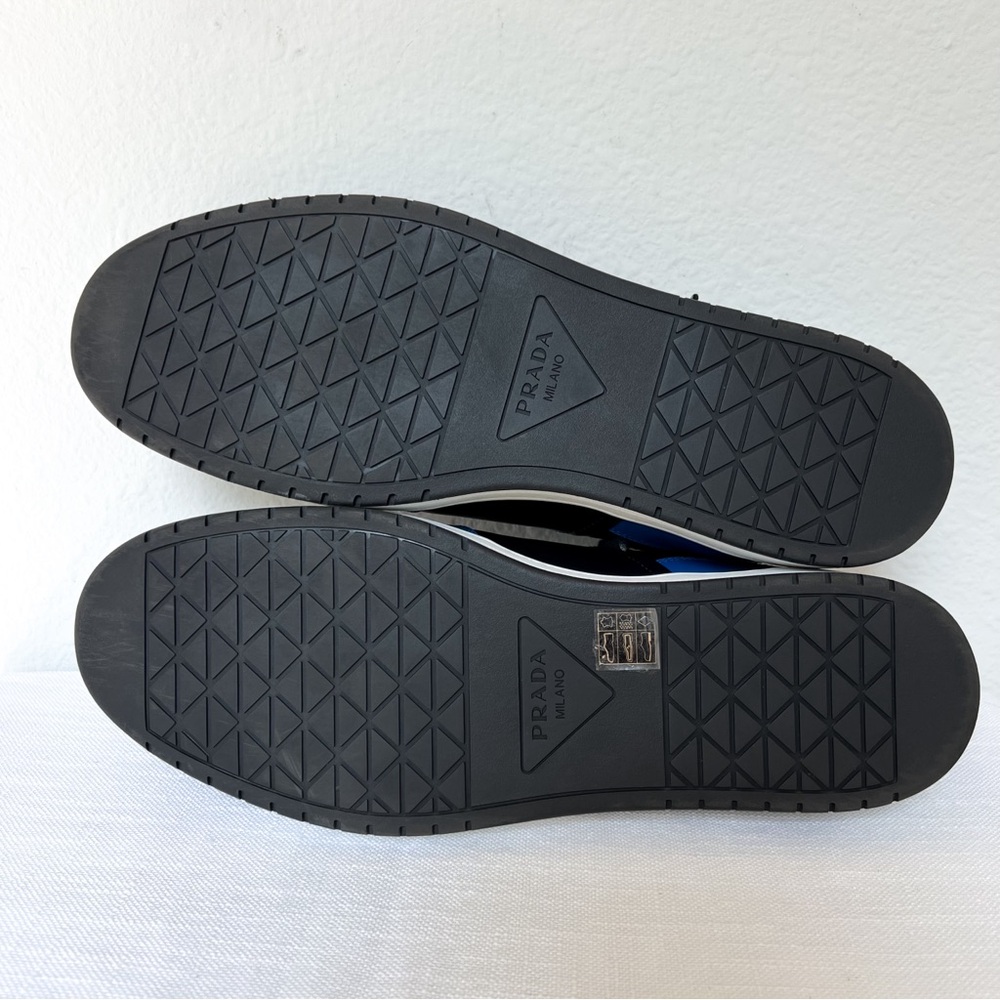 Prada Men’s Downtown Leather Sneakers in Black / Blue, New without Box - Picture 6 of 7